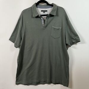 Tahari Polo Shirt Mens 2XL Green Cotton Short Sleeve Pocket Collared Casual